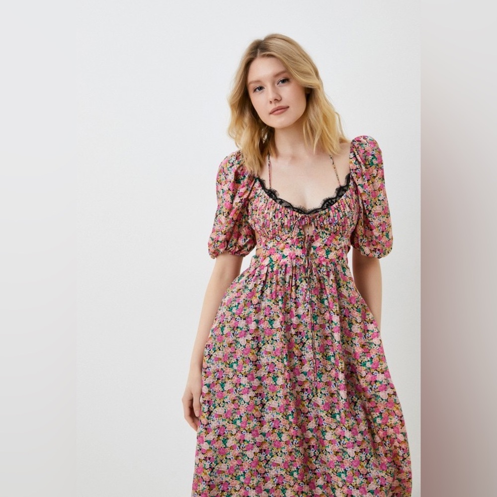 For Love and Lemon - Floral Pink Midi Dress - Picture 9 of 12